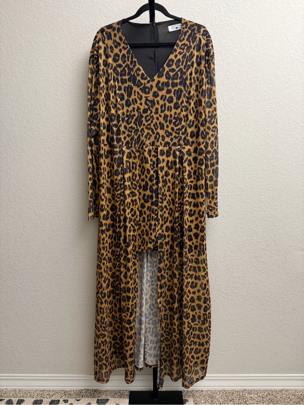Crazy Train Women’s Leopard Print Romper w/ Long Tail - Black & Tan